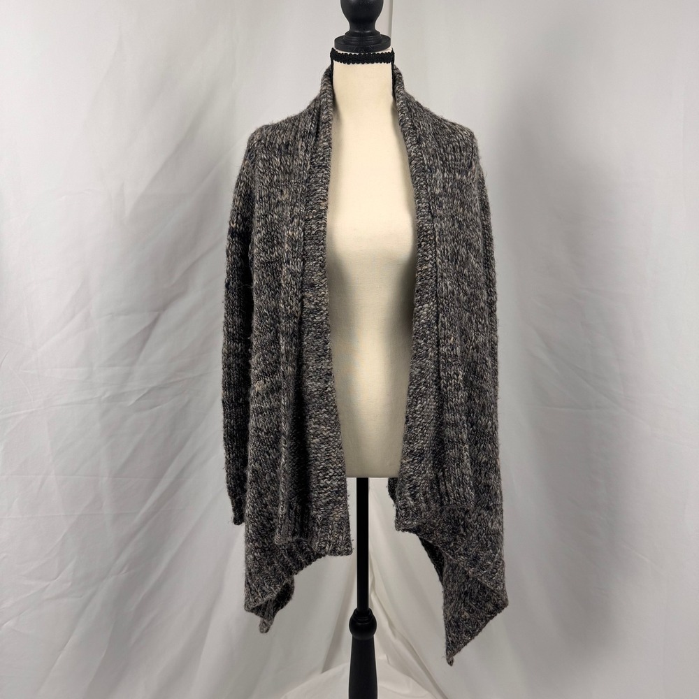 Talbots Cardigan Women Medium Gray Wool Alpaca Chunky Marled Waterfall Open